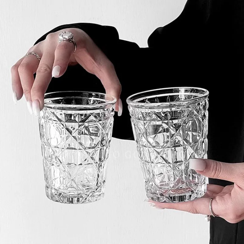 Espresso Shot Glass - 2 adet 310ml Vintage elmas desenli