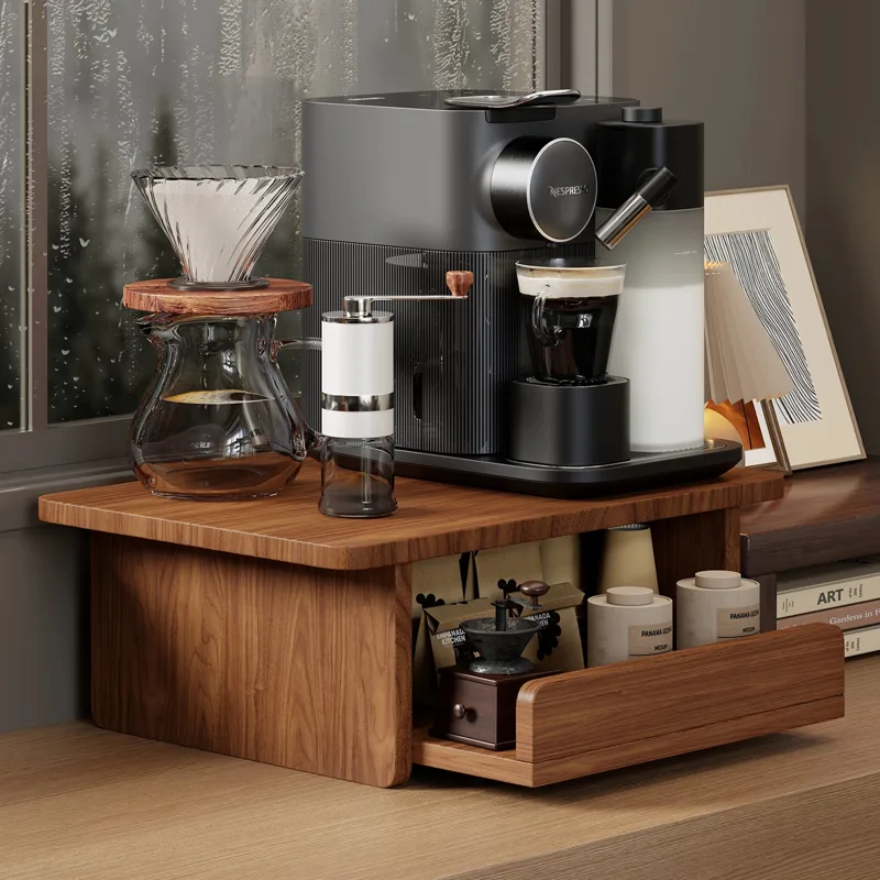 Coffee Equipment Holder - Minimalist Ahşap Kahve Köşe Rafı, Saklama