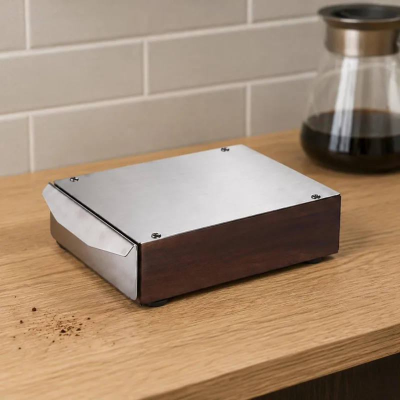 Coffee Knock Box - Büyük Kapasiteli Kahve Telvesi Kabı Ceviz